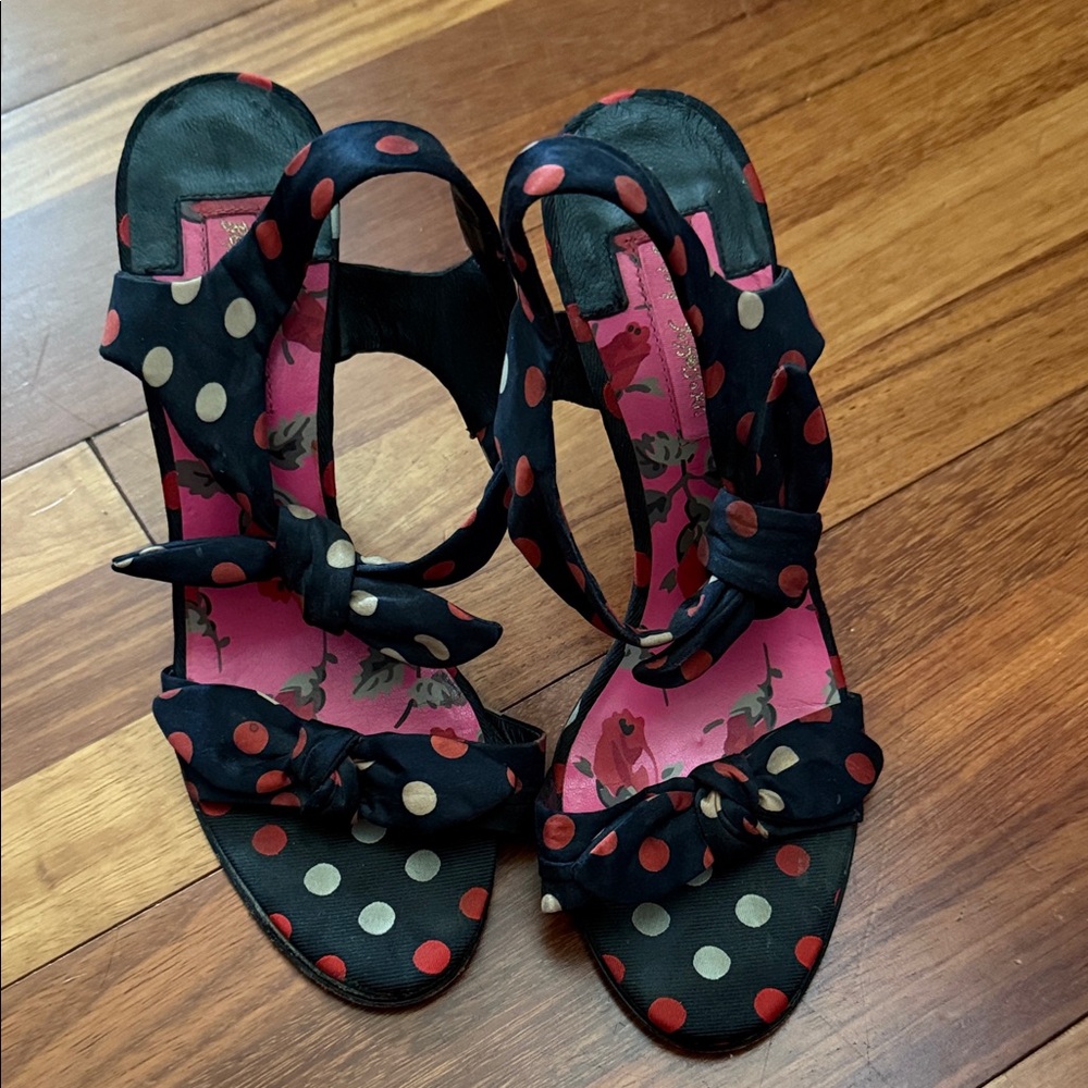 Betsey Johnson Black and Red Polka Dot Sandals